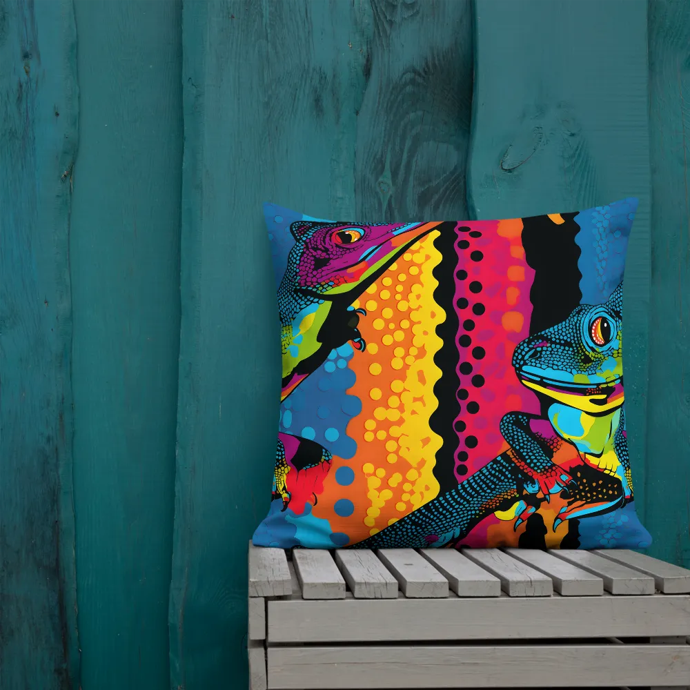 Colorful Encounters: The Playful Geckos | Pillow | 22″×22″