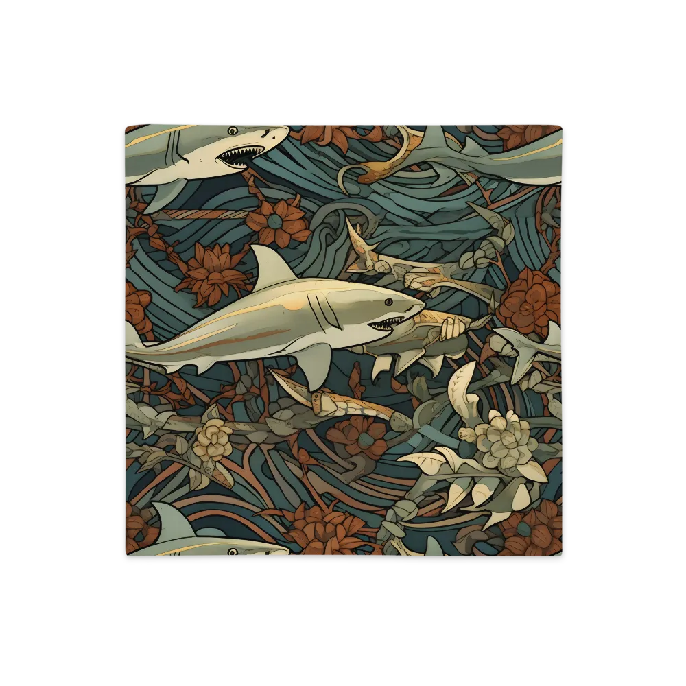 Dynamic Harmony of Sharks and Flora | Pillow Case | 18″×18″