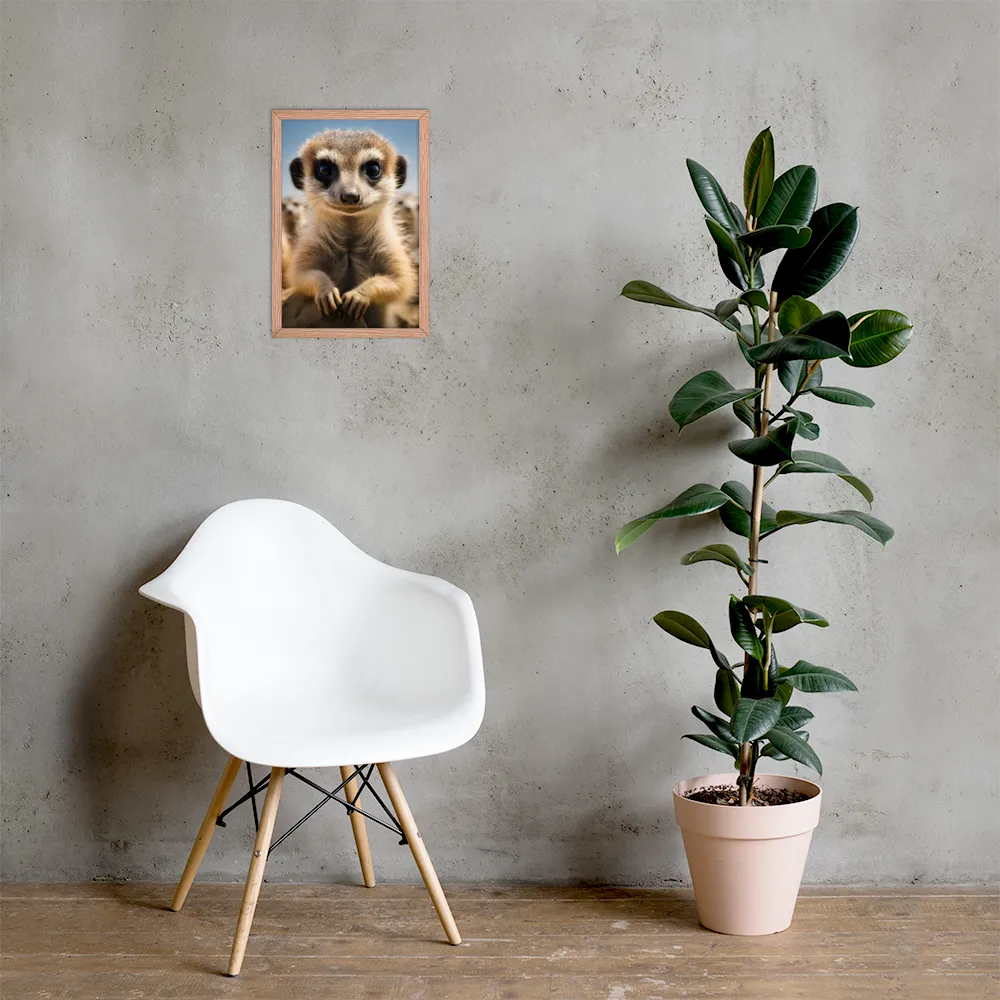 Curious Stance: The Meerkat's Gaze | Poster with Red oak Frame | 12″×18″