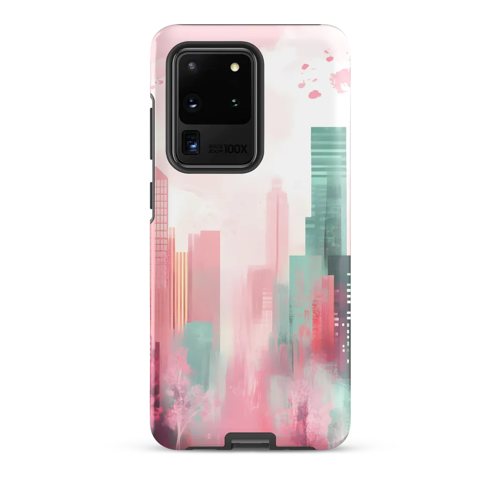 Dreamy Cityscape in Pink and Cyan
