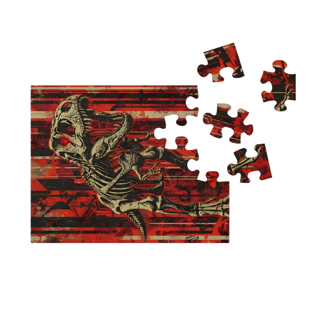 Crimson T. rex Skeleton 
 Jigsaw Puzzle in Tin Box