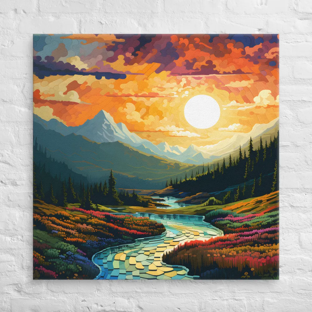 Serenity in Sunset: A Winding River's Embrace | Canvas | 37″×37″