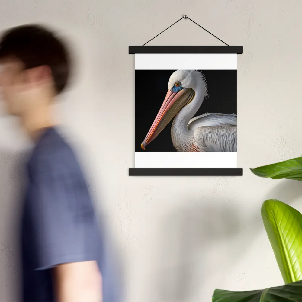 Elegance in White: The Pelican | Poster With Black Wood Hanger | 11″×14″