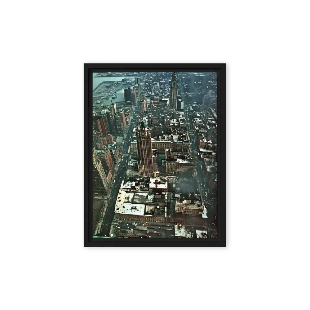 Aerial Symphony of Urban Life | Canvas with Black Frame | 9″×12″
