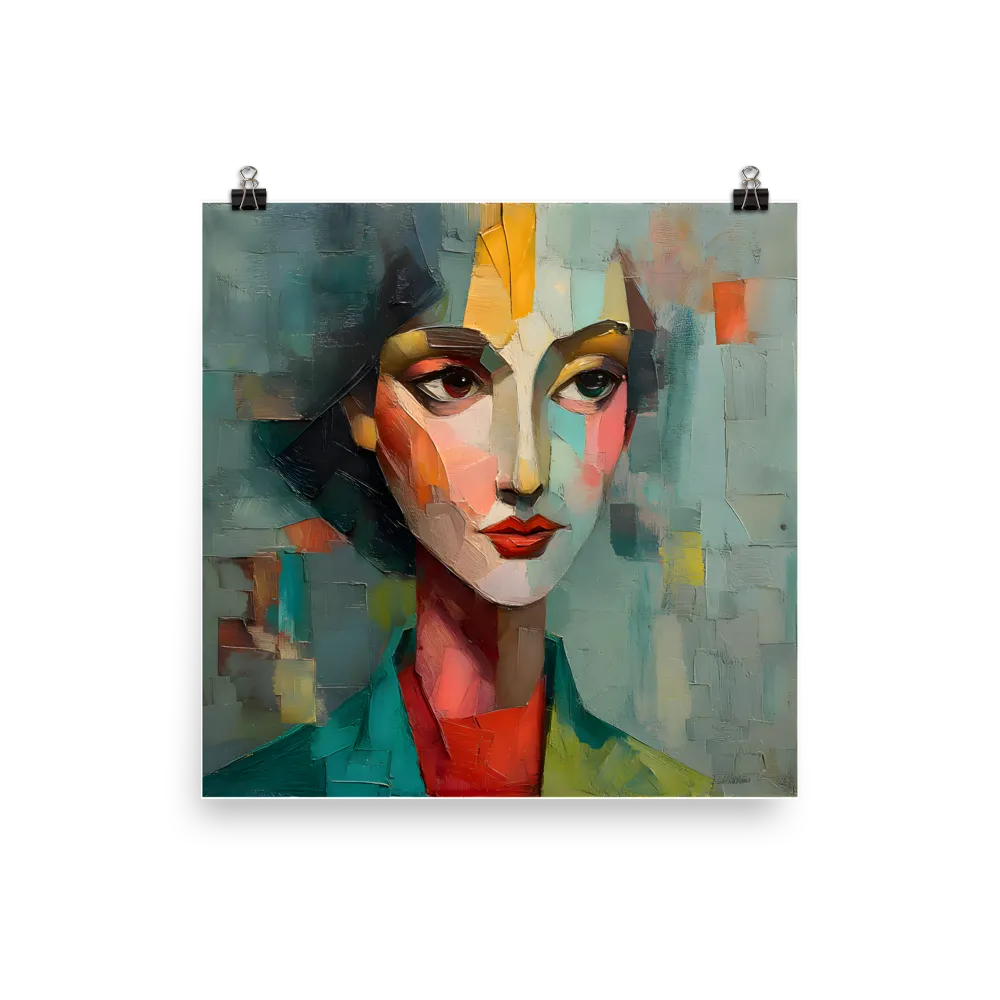 Teal Cubist Portrait 
 Poster | 12″x 12″