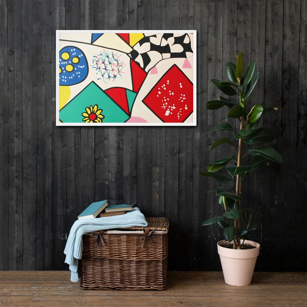 Joyful Geometry: A Playful Dance of Shapes and Colors | Canvas with White Frame | 24″×36″
