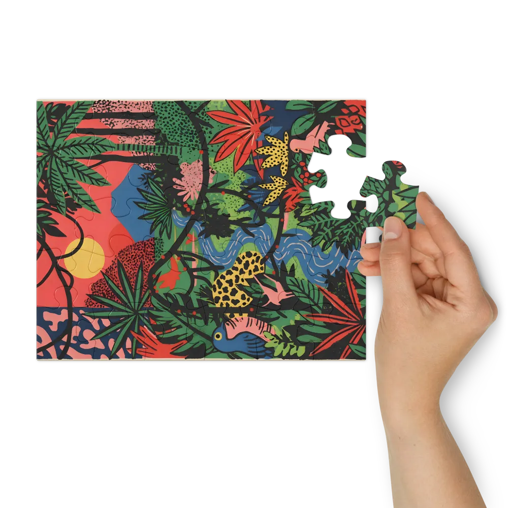 Jungle Stream at Sunset 
 Jigsaw Puzzle in Tin Box