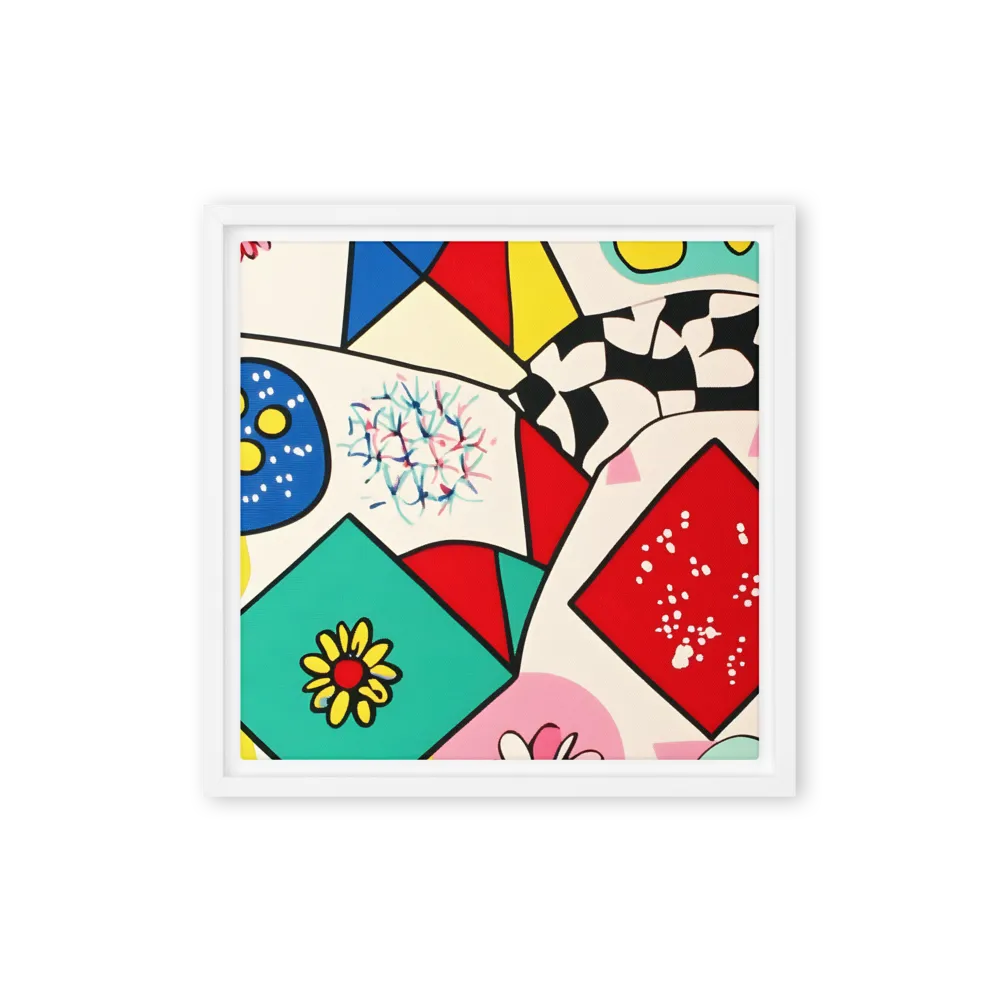 Joyful Geometry: A Playful Dance of Shapes and Colors | Canvas with White Frame | 12″×12″