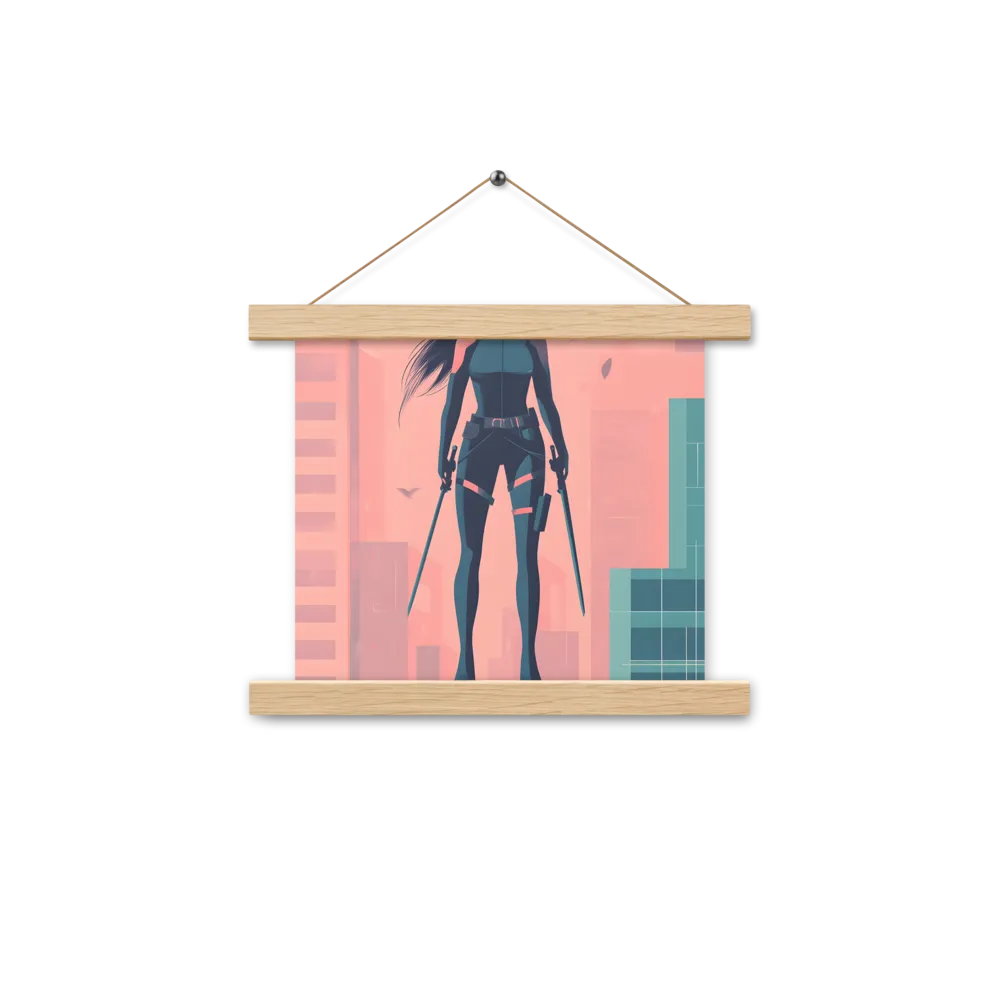 Urban Sentinel: A Warrior's Stand | Poster With Oak Wood Hanger | 10″×10″