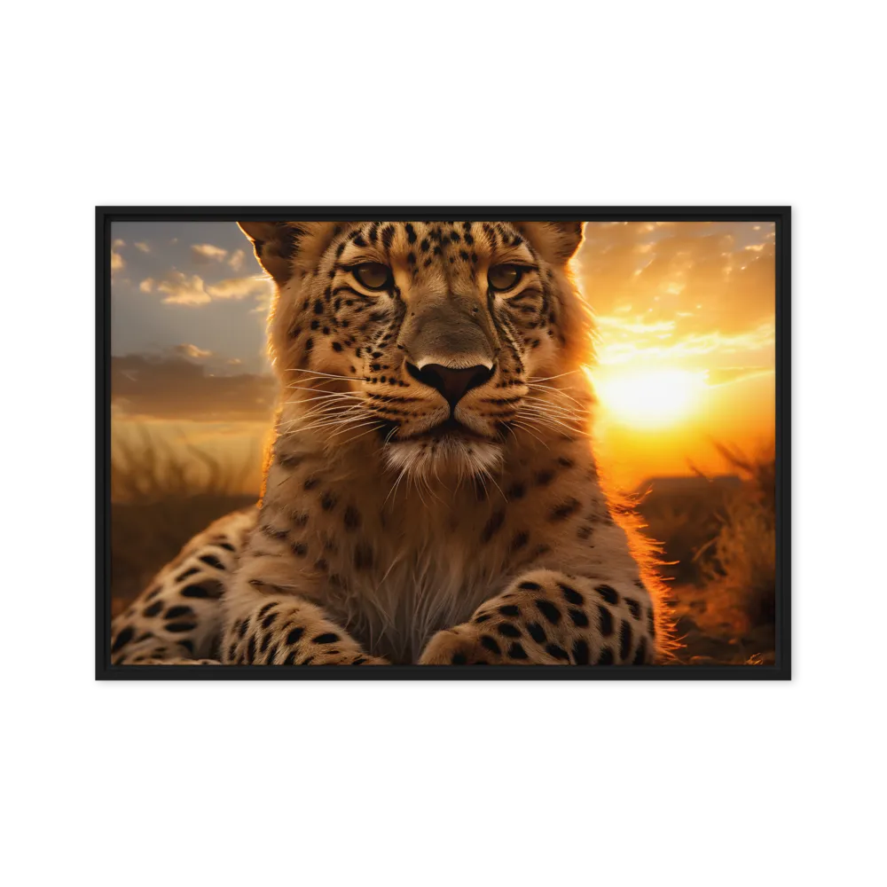 Regal Presence: The Leopard at Sunset | Canvas with Black Frame | 24″×36″