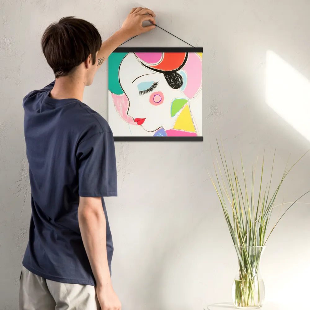 Whimsical Portrait in Colorful Abstraction | Poster With Black Wood Hanger | 16″×16″