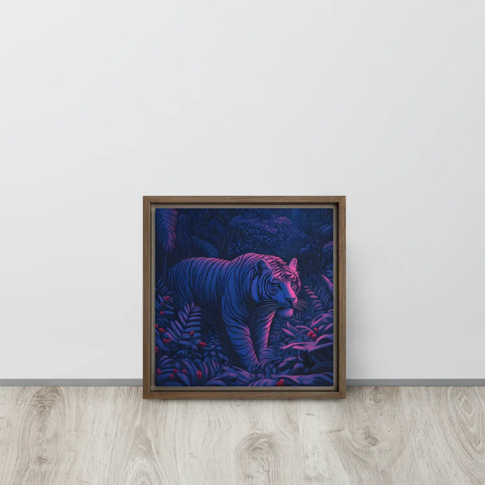 Mystic Prowler: The White Tiger in the Jungle | Canvas with Brown Frame | 12″×12″