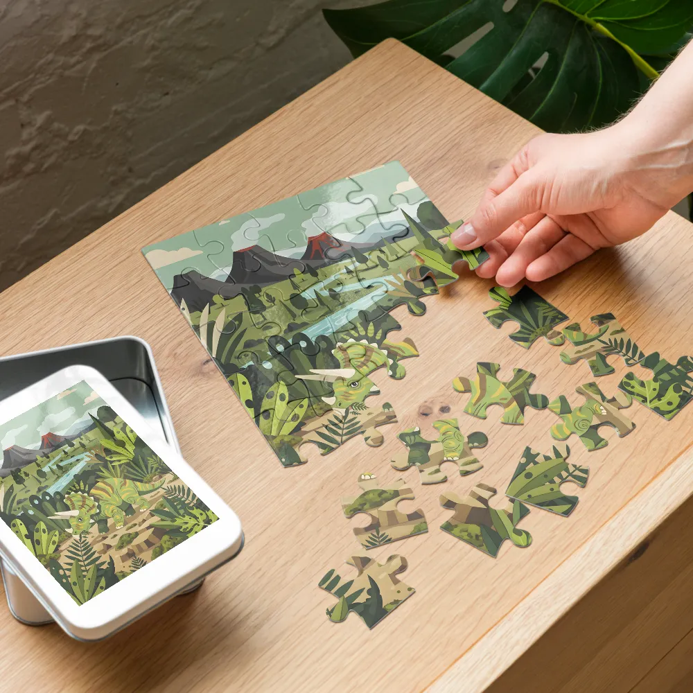 Triceratops Valley 
 Jigsaw Puzzle in Tin Box