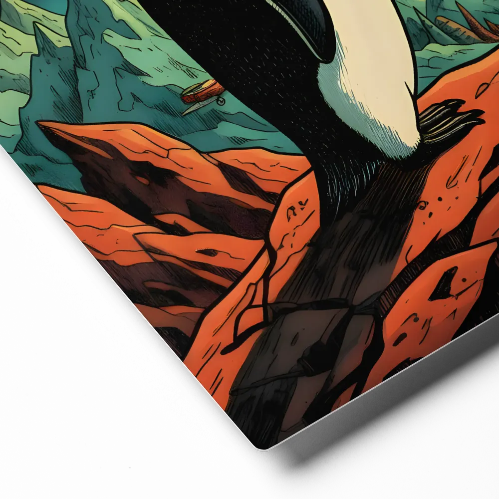 Penguin on an Alien Shore 
 Metal Print | 12″x 12″