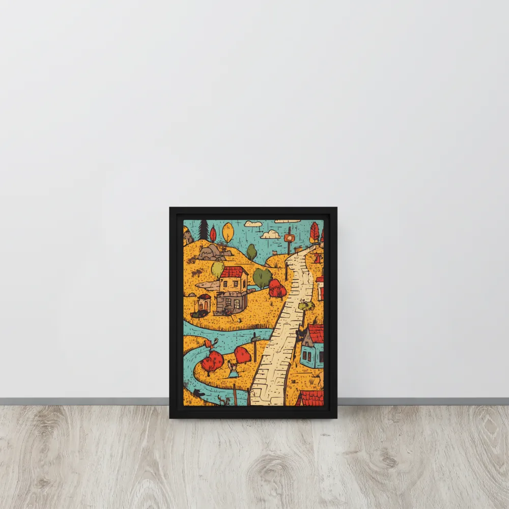 Whimsical Village Landscape | Canvas with White Frame | 9″×12″