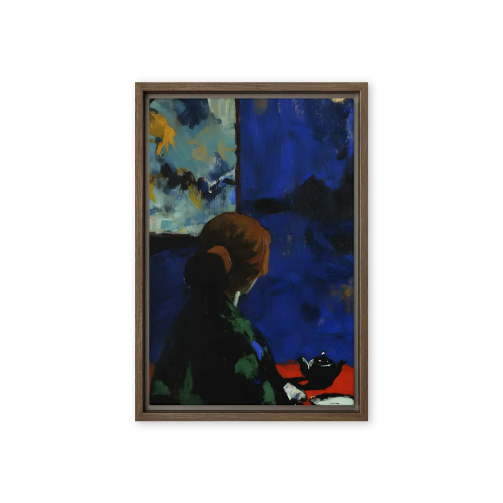 Contemplation Under the Night Sky | Canvas with Brown Frame | 12″×18″