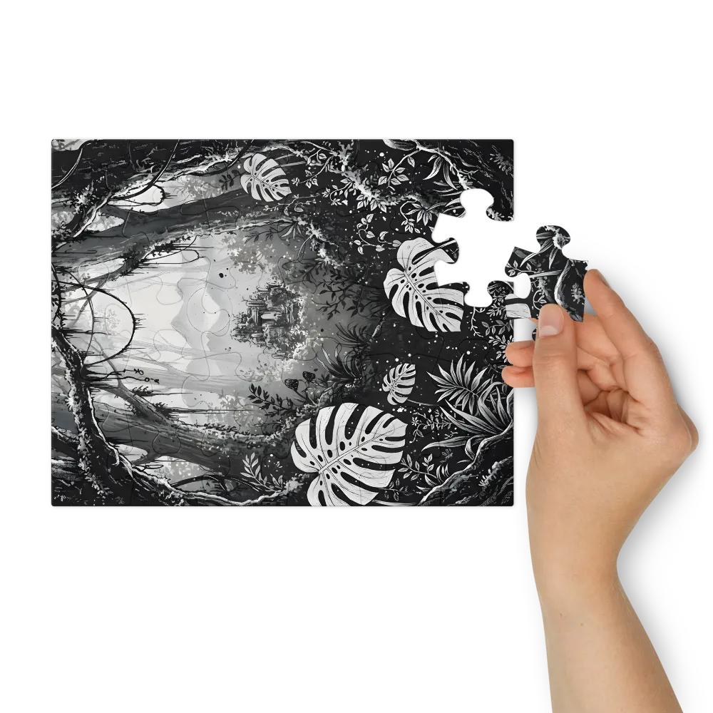 Moonlit Jungle Ruins 
 Jigsaw Puzzle in Tin Box