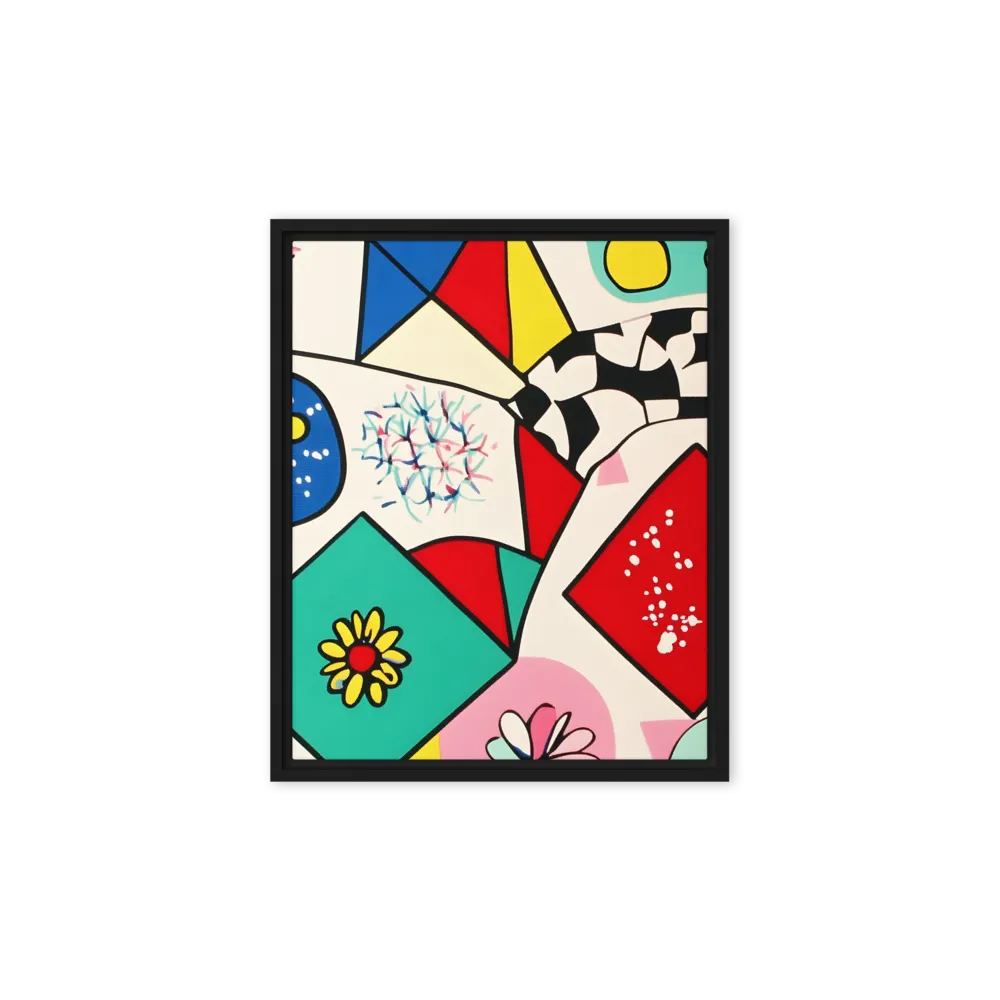 Joyful Geometry: A Playful Dance of Shapes and Colors | Canvas with Black Frame | 8″×10″