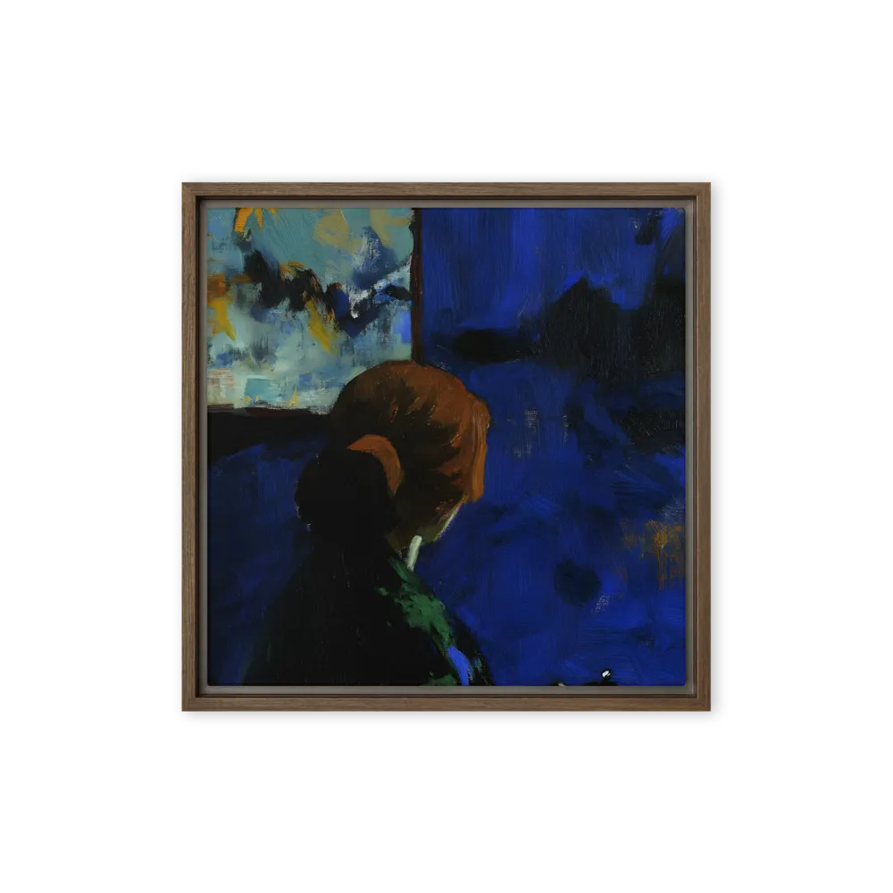Contemplation Under the Night Sky | Canvas with Brown Frame | 16″×16″