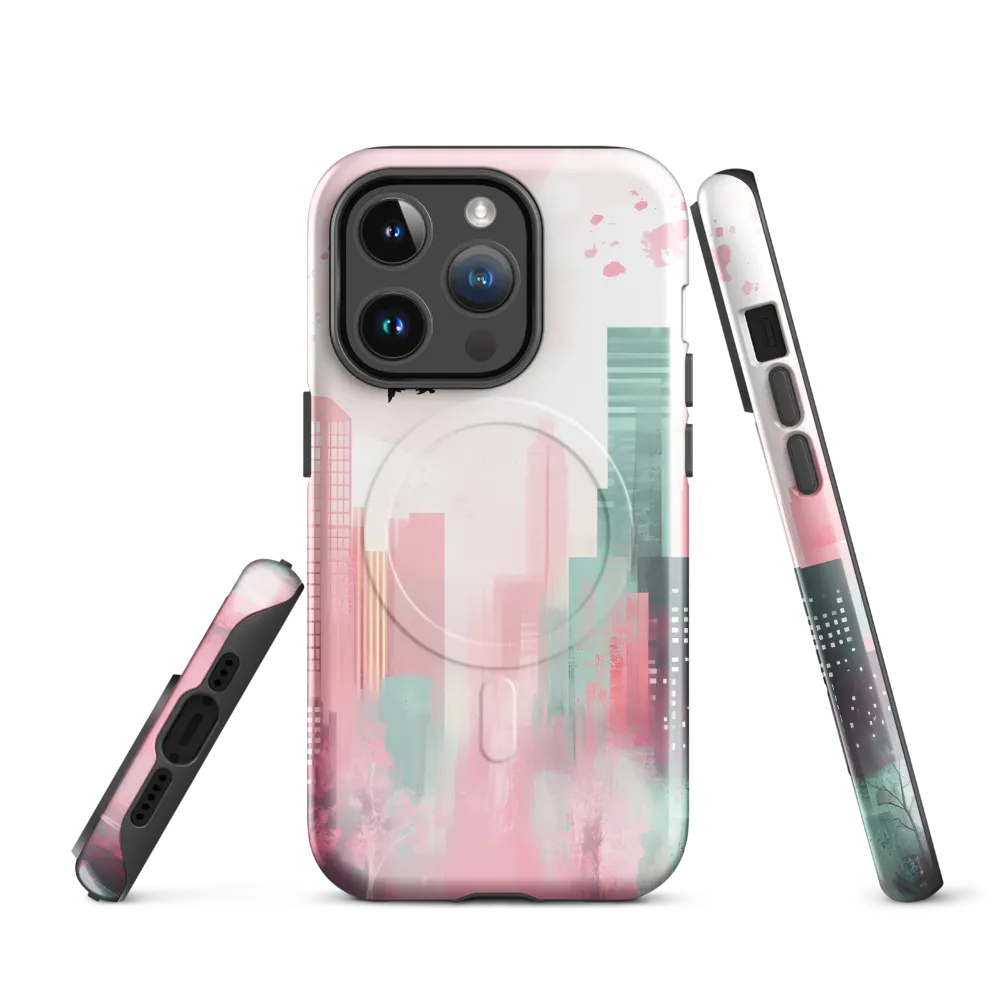 Dreamy Cityscape in Pink and Cyan