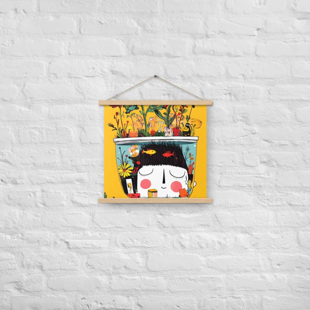 Whimsical Garden Head | Poster With Oak Wood Hanger | 18″×18″