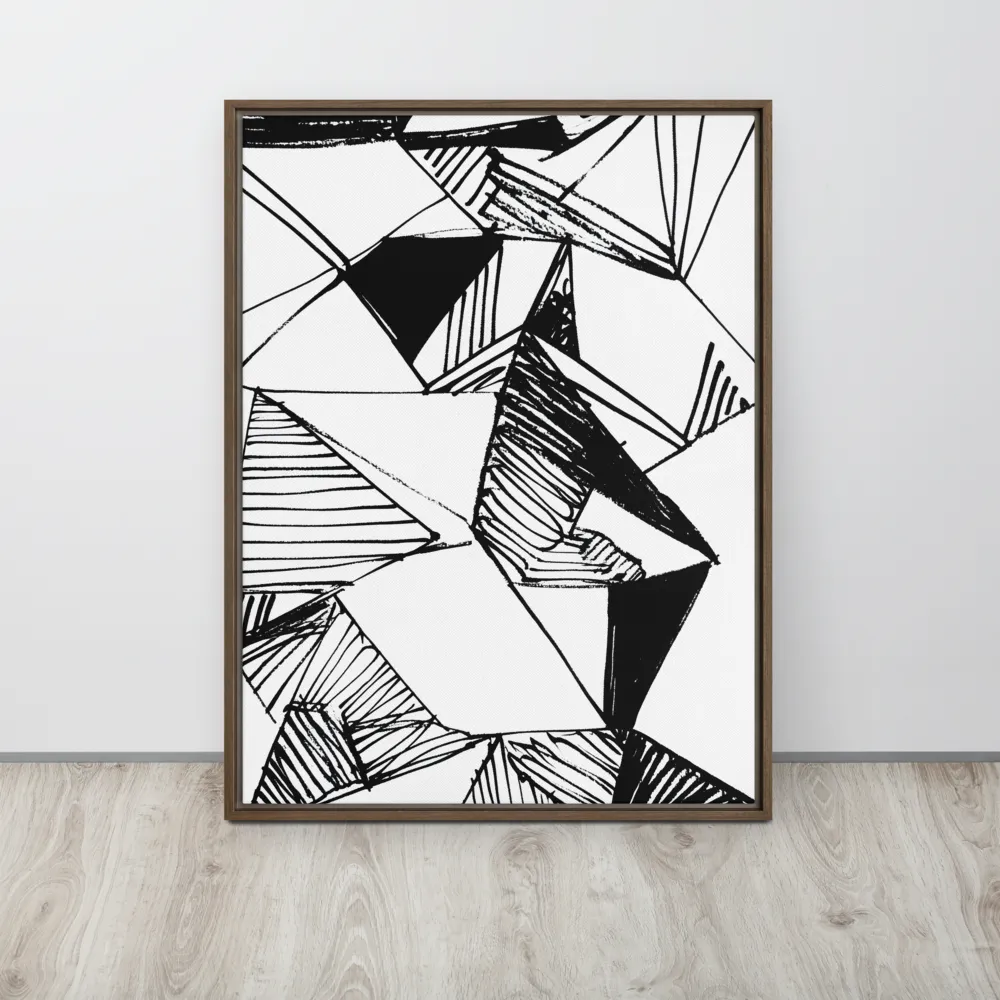 Dynamic Geometry in Ink | Canvas with Brown Frame | 24″×32″