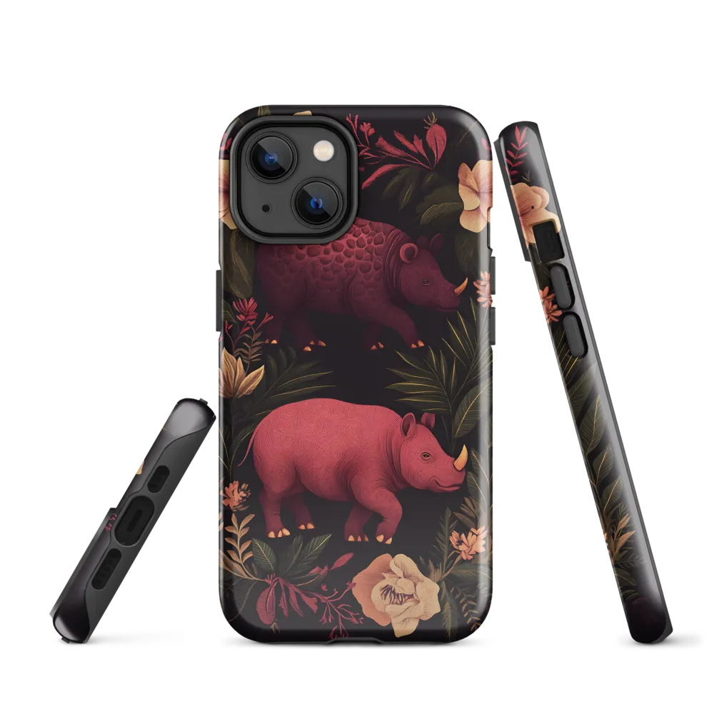 Rhinos in Floral Embrace
