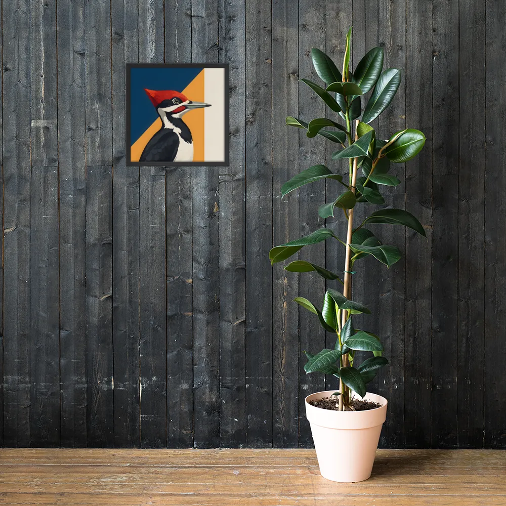 Red‑crested Woodpecker Study 
 Poster with Black Frame | 16″x 16″