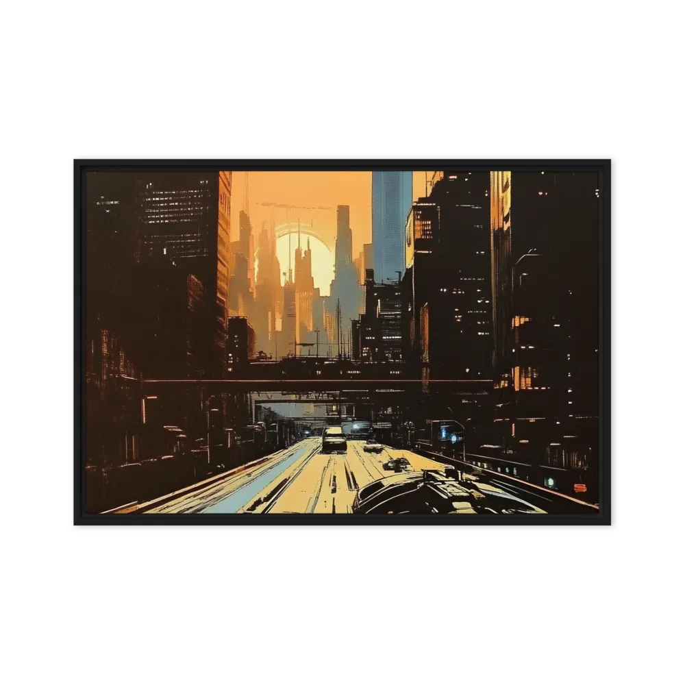Metro Nexus: A Futuristic Cityscape | Canvas with Black Frame | 20″×30″