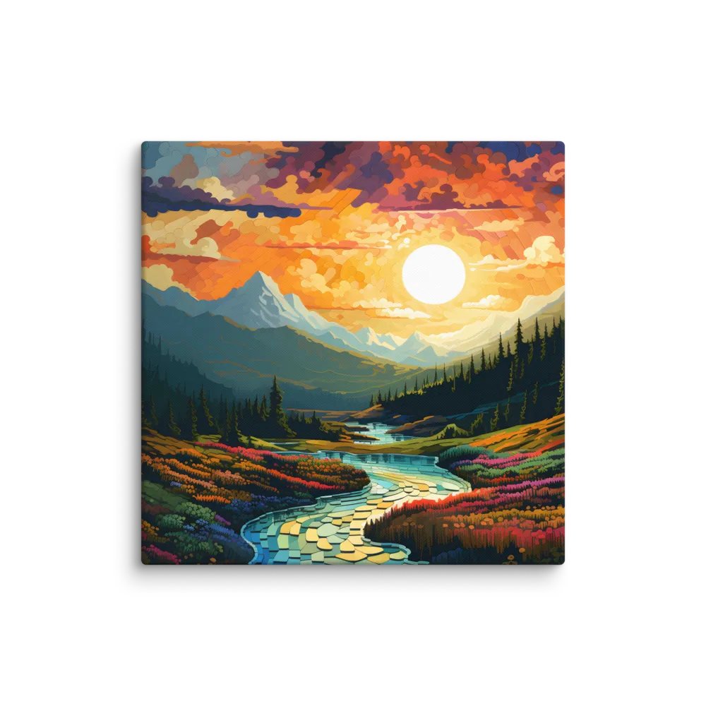 Serenity in Sunset: A Winding River's Embrace | Canvas | 32″×32″
