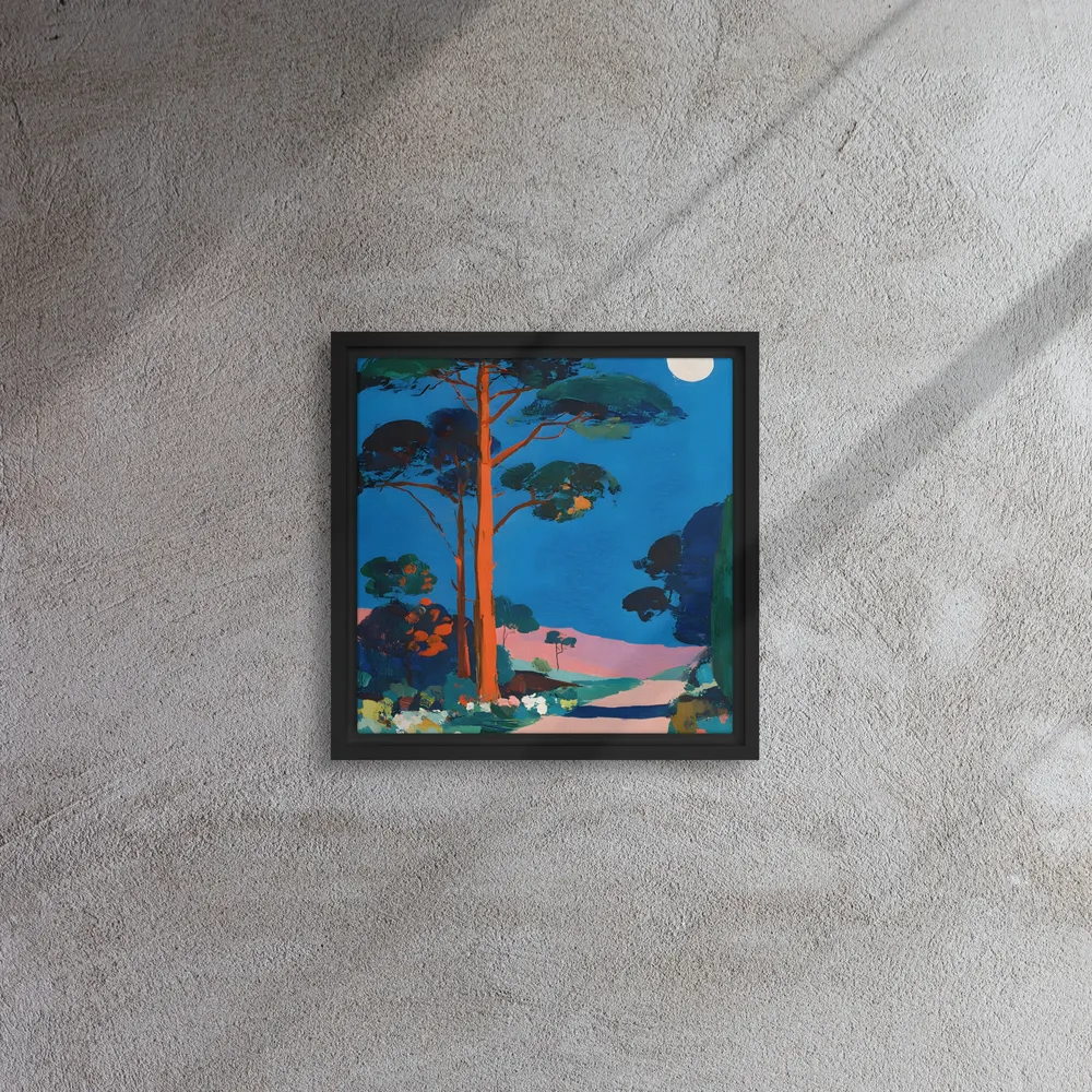 Moonlit Pine Path 
 Canvas with Black Frame | 12″x 12″