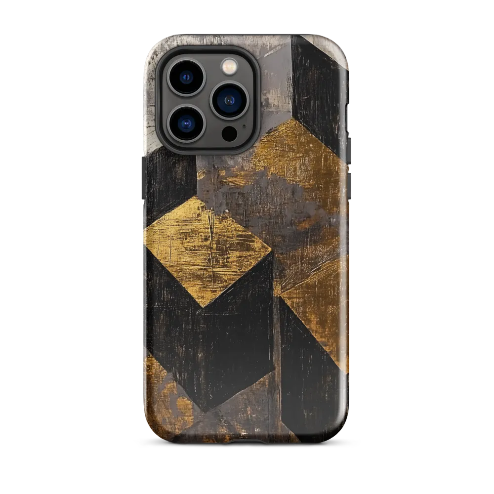 Geometric Harmony in Gold and Black | Phone Case |  14 Pro Max | Tough Case | Glossy