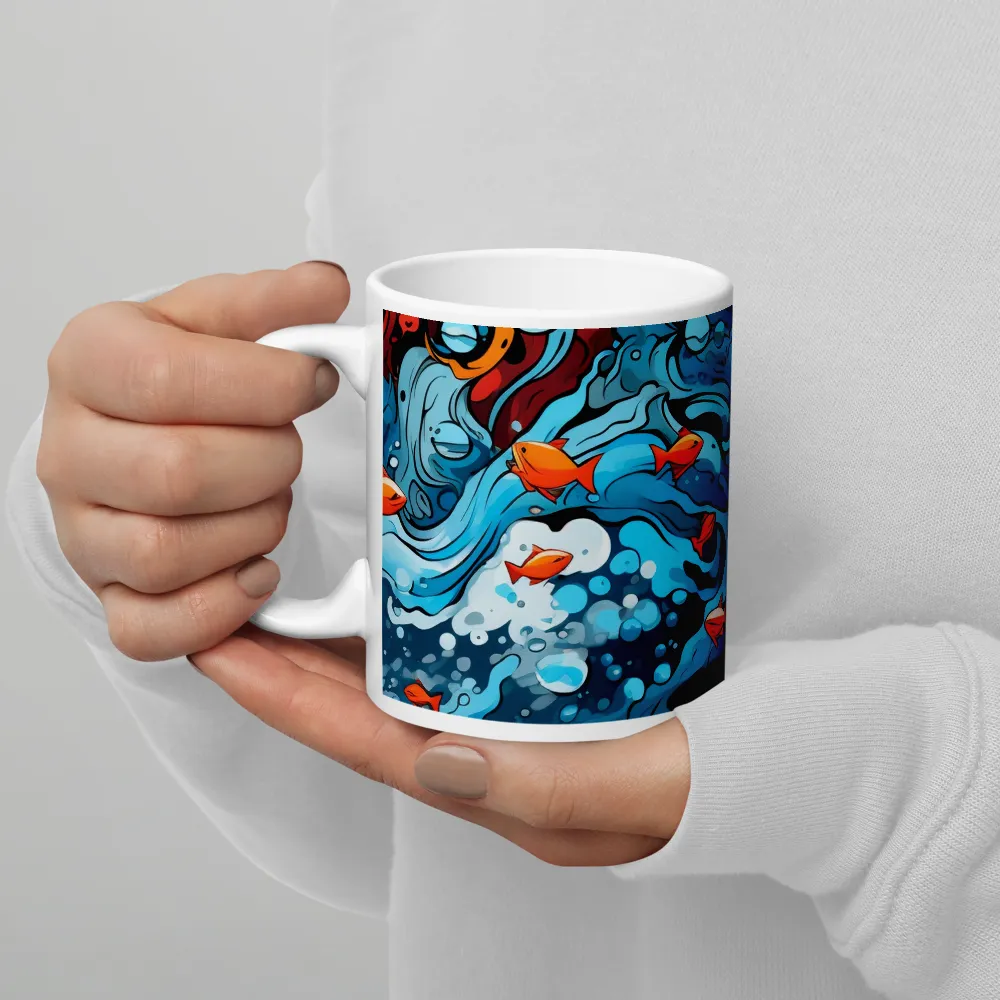 Fluid Harmony: Ocean and Flames | Mug with White inside | 11 oz