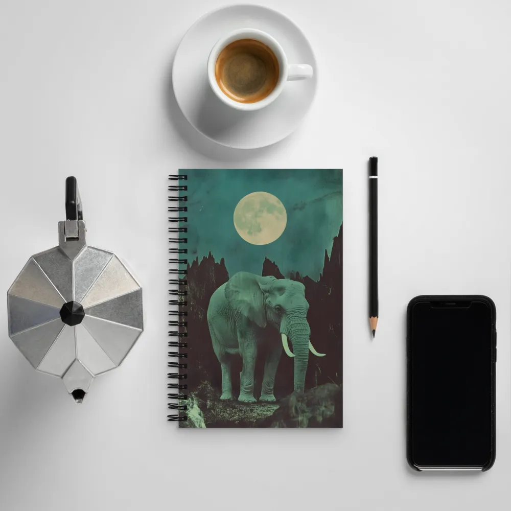 Ethereal Presence: Elephant Under a Full Moon | Spiral Notebook