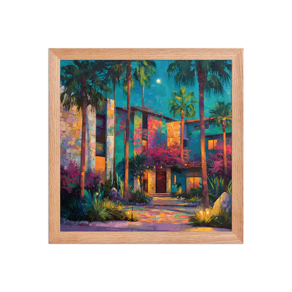 Moonlit Garden Courtyard 
 Poster with Red oak Frame | 12″x 12″