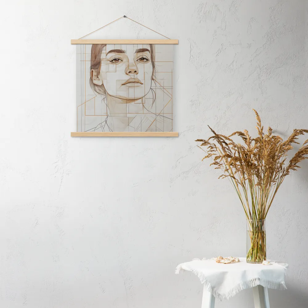 Geometric Serenity: A Minimalist Portrait | Poster With Oak Wood Hanger | 18″×18″