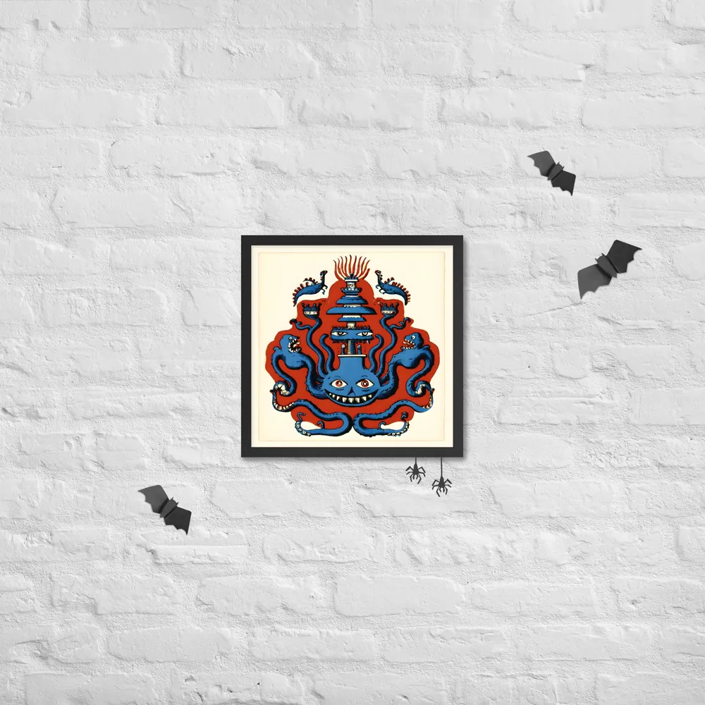 Grinning Octopus Totem 
 Poster with Black Frame | 16″x 16″