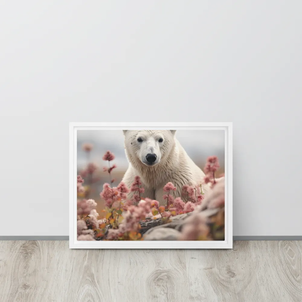 Curiosity Among Blooms: The Polar Bear | Canvas with White Frame | 12″×16″
