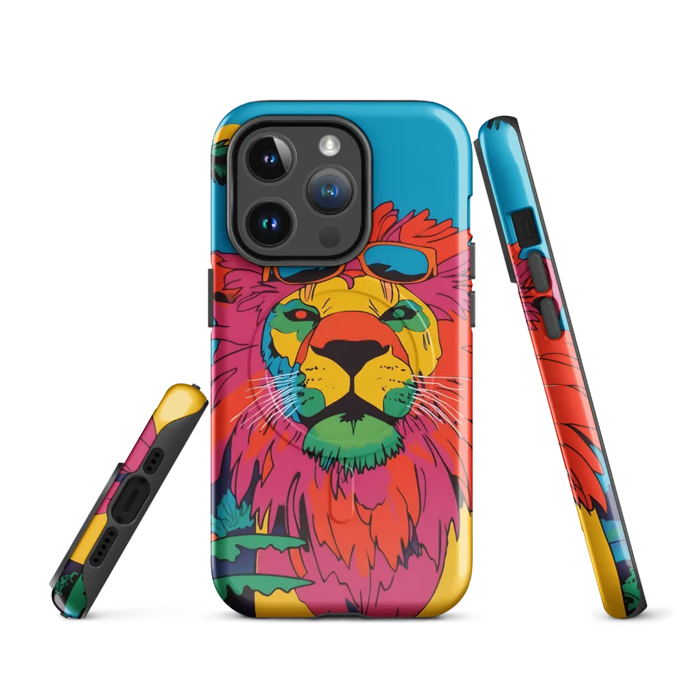 Lion with Sunglasses: A Vibrant Tropical Portrait | Phone Case |  14 Pro | MagSafe® Tough Case | Glossy