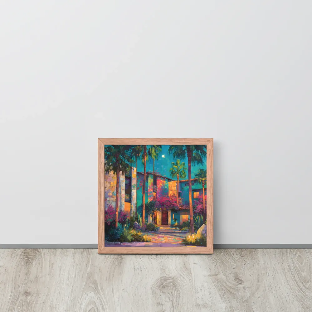 Moonlit Garden Courtyard 
 Poster with Red oak Frame | 12″x 12″