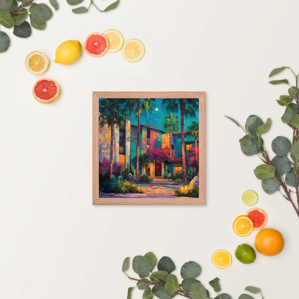 Moonlit Garden Courtyard 
 Poster with Red oak Frame | 12″x 12″