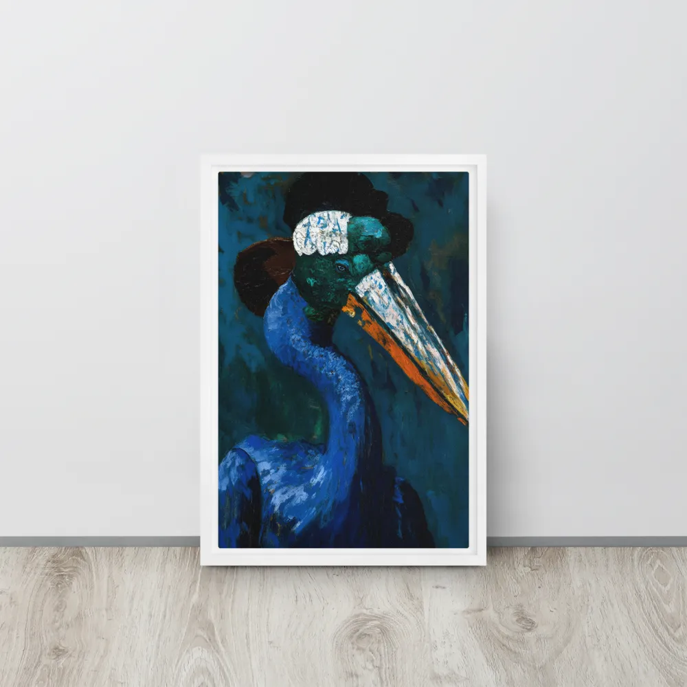 Majestic Absurdity: The Hat-Wearing Bird | Canvas with White Frame | 12″×18″