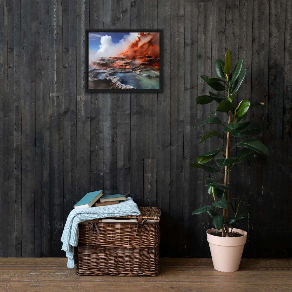 Nature's Fury: The Volcano's Expression | Canvas with Black Frame | 16″×20″