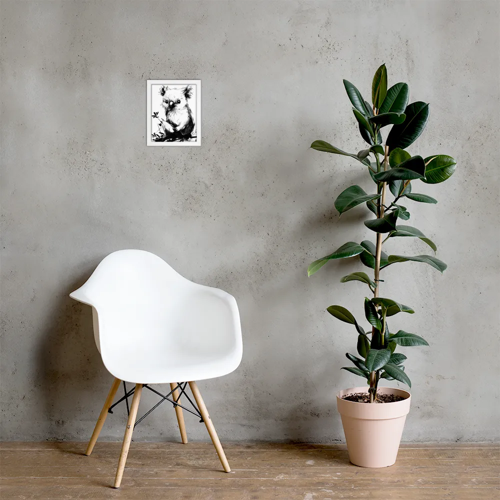 Whimsical Koala in Ink | Poster with White Frame | 8″×10″