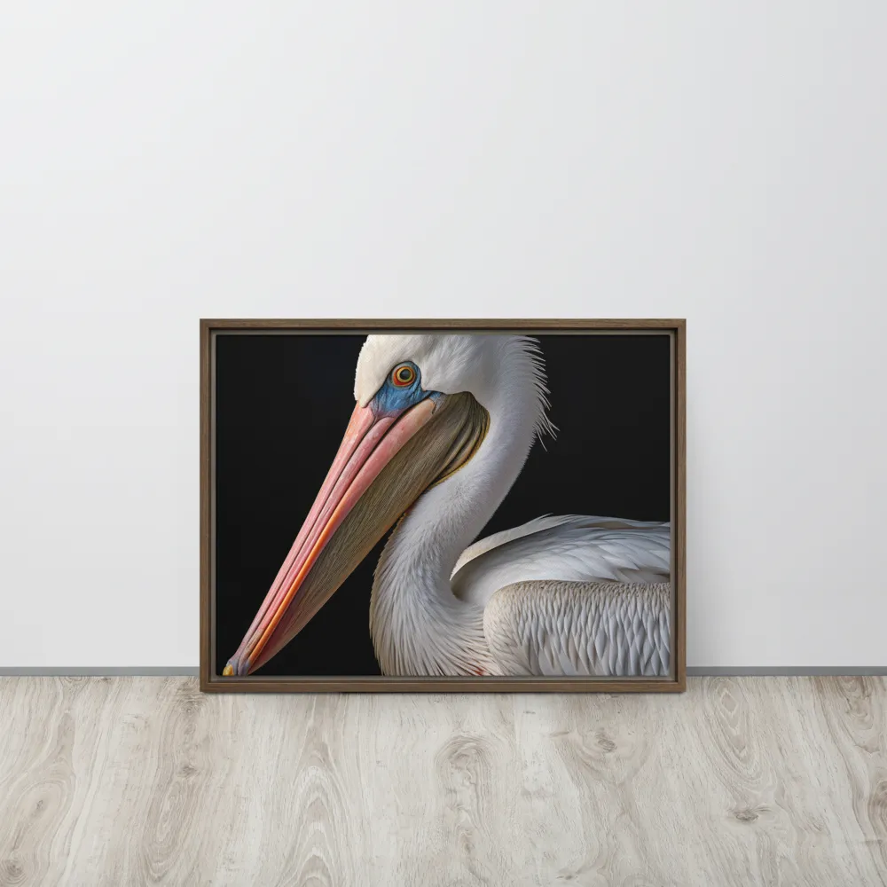Elegance in White: The Pelican | Canvas with Brown Frame | 18″×24″