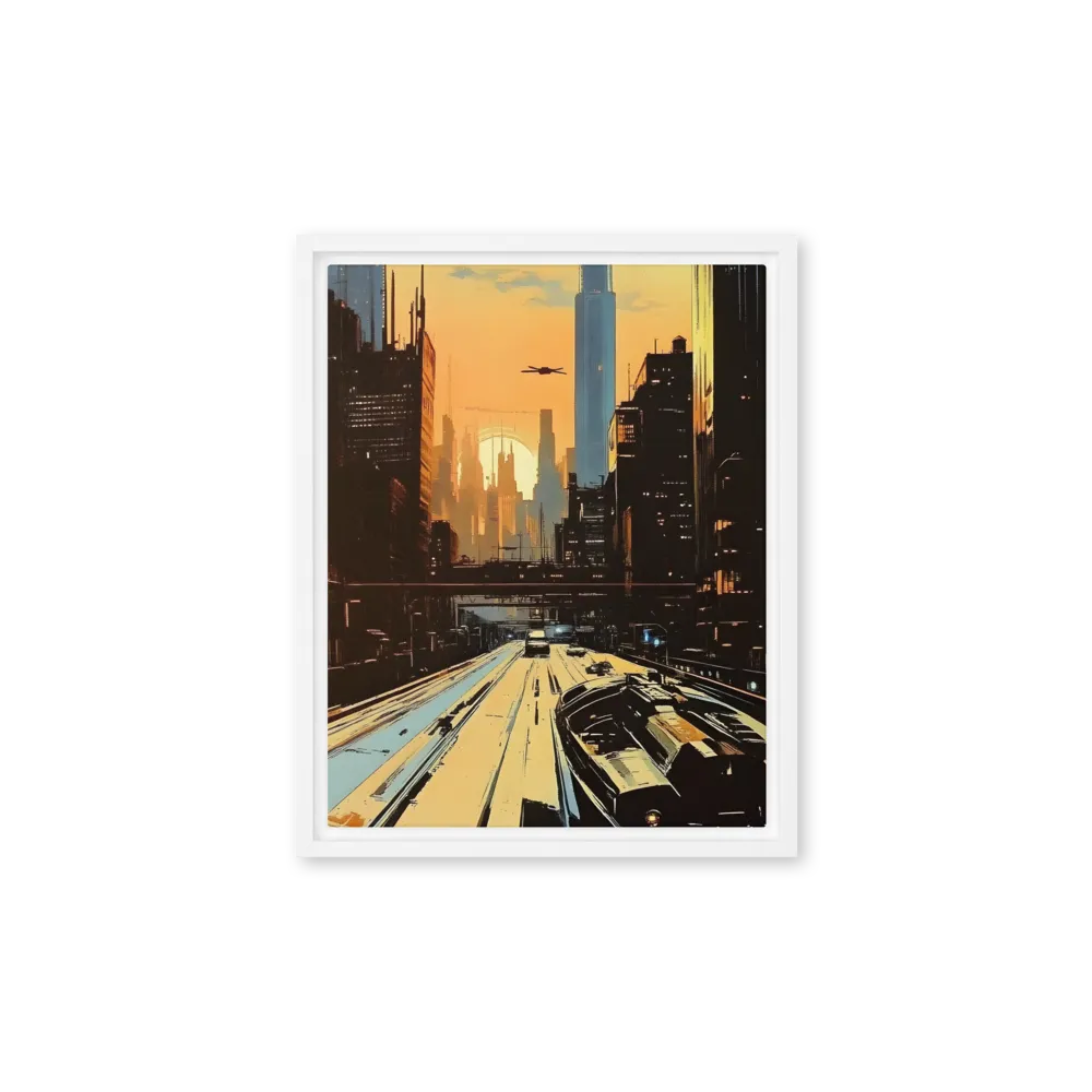 Metro Nexus: A Futuristic Cityscape | Canvas with White Frame | 11″×14″