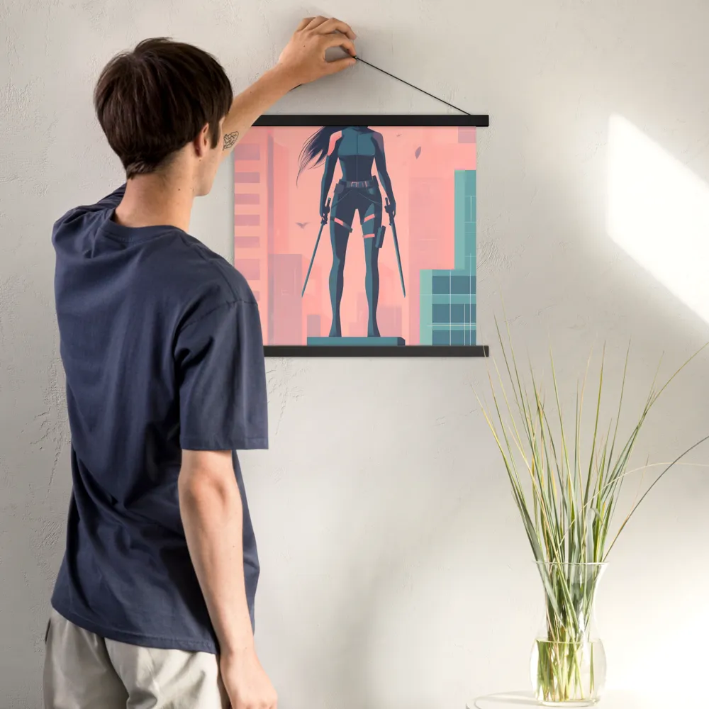 Urban Sentinel: A Warrior's Stand | Poster With Black Wood Hanger | 18″×18″