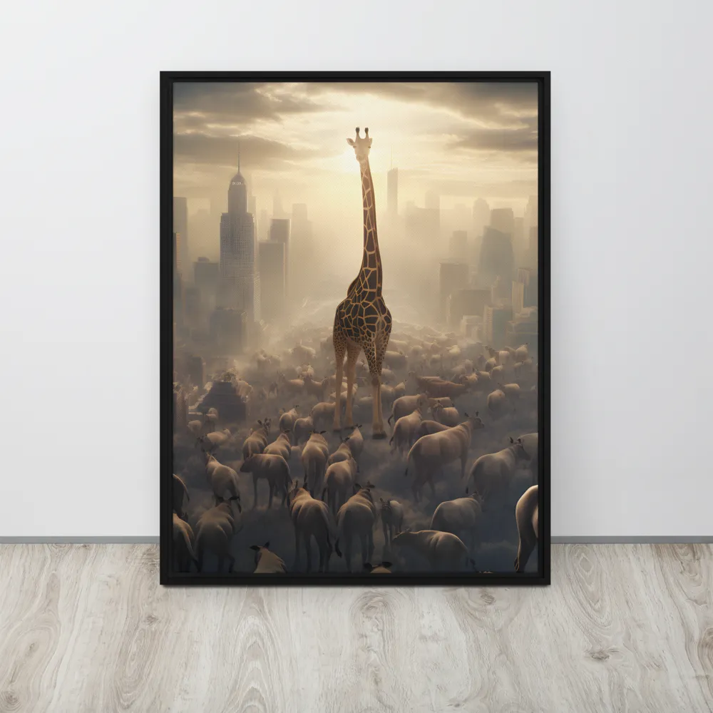 Urban Serengeti: A Giraffe's Perspective | Canvas with Black Frame | 24″×32″