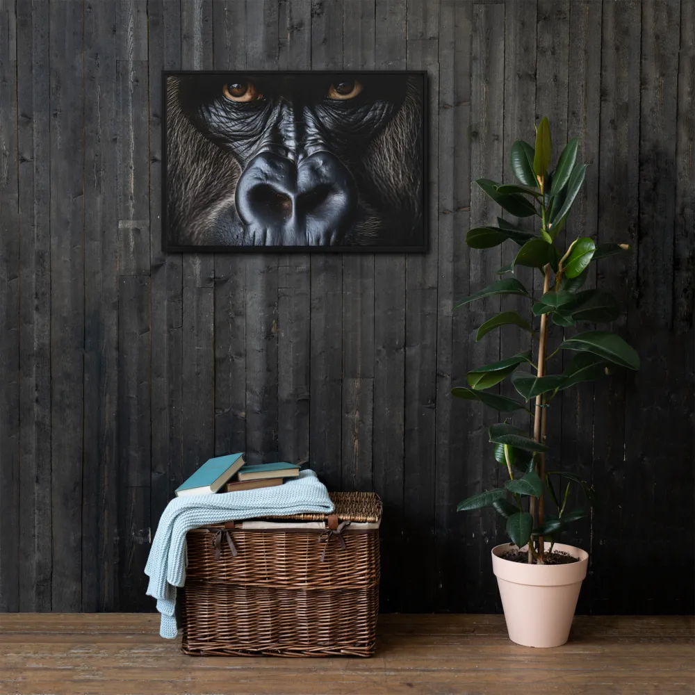 Gaze of the Wild: A Gorilla's Portrait | Canvas with Black Frame | 20″×30″