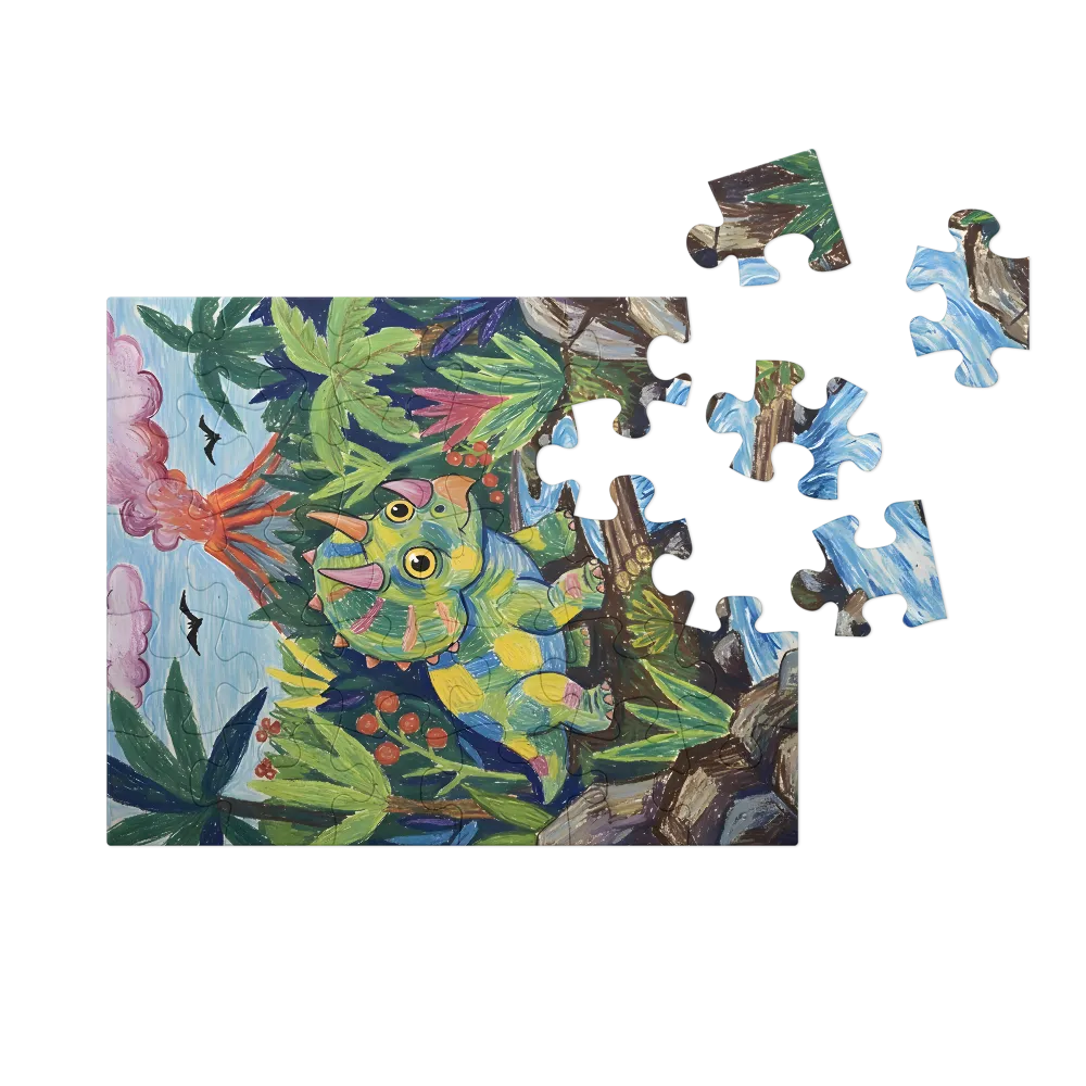Playful Triceratops 
 Jigsaw Puzzle in Tin Box
